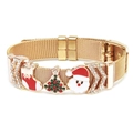 Detailansicht goldenes Mesh-Armband mit Anhängern von Weihnachtsmann, Baum und Socke - Weihnachtsbaum Gold
