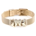 Gold-plated stainless steel mesh bracelet with angel wings and heart charms - Angel Wings and Heart Design / Gold