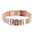 Rose gold mesh bracelet with tree of life and clover charms featuring belt buckle closure - Tree of Life and Clover Design / Rose Gold
