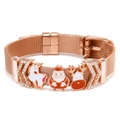 Detail von roségoldenem Netzarmband mit Weihnachtsmann-Anhängern und Kristallen - Einhorn Roségold