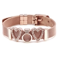 Rose gold mesh band bracelet with MOM heart charms for Mother's Day gift - Heart and Ring Design / Rose Gold
