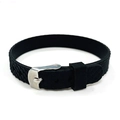 Adjustable 10mm black rubber bracelet with snake skin texture and silver buckle - Black
