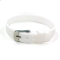 Macro view of white silicone watch band showing honeycomb texture and metal pin buckle clasp - White