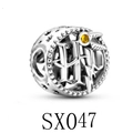 Harry Potter themed silver charm bead with HP logo and golden snitch featuring yellow gem - Golden Snitch Style (SX047)
