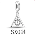 Detailed close-up of Deathly Hallows triangle charm with cubic zirconia for bracelets - Mystic Symbol Style (SX044)