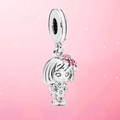 Antik-Silber-Mädchen-Charm mit rosa Emaille-Blumen für DIY-Armbänder und Halsketten - Normale Spezifikation / Cartoon Mädchen Rosa Blume Stil (Stil 9)