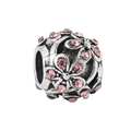 Detailed retro silver bead charm with pink floral crystal inlays and hollowed design - Pink Rhinestone Hollow Flower Bead