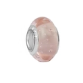 Macro detail of a pink translucent glass charm bead with silver metal core and bubbles - Pink Glass Bubble Bead