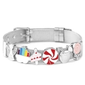 Silbernes Edelstahl-Mesh-Armband mit bunten Emaille-Anhängern und My Angel Anhänger - 10mmx23.5cm / Silber Süßer Engel Stil