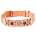 Rose gold mesh band bracelet with sparkling heart charm and sunflower accents for women - Sunflower Heart Butterfly / Rose Gold Daisy Style