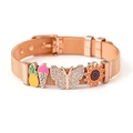 Rose gold stainless steel mesh keeper bracelet with pineapple and sunflower charms - Pineapple Ice Cream Sunflower Butterfly / Rose Gold