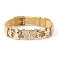 Golden mesh strap bracelet with my angel pendant and rhinestone butterfly charms - Gold My Angel