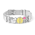 Detail of silver mesh bracelet with anchor, lemon, and ice cream summer charms - Summer Ice Cream Lemon Anchor / Steel Color