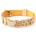 Golden mesh charm bracelet featuring sparkling rhinestone butterflies and a secure buckle - Butterfly Bow Rhinestone / Gold Butterfly