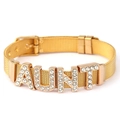 Gold stainless steel mesh watch-band bracelet with a crystal-encrusted AUNT letter charm - Gold Bracelet