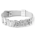 Silver mesh stainless steel bracelet with rhinestone butterfly and bow charms - Butterfly Bow Rhinestone / Silver Butterfly Style