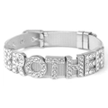 Adjustable silver mesh bracelet with crystal alphabet letters spelling BROTHER - Brother / Steel