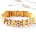 Goldenes Edelstahl-Netzarmband mit bunten Herz-, Bären- und Fruchtanhängern - 10mmx23.5cm / Gold Sommerfrucht Stil