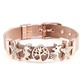 Rose gold snake bone mesh bracelet with rhinestone starfish and sea horse charms - Ocean World Design / Rose Gold
