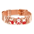 Roségoldenes Mesh-Armband mit Anhängern von Weihnachtsmann und Rentier-Motiv - Weihnachtsgeschenk Roségoldfarben