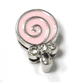 Pink enamel lollipop charm with rhinestones for 10mm stainless steel mesh bracelet - Lollipop (A5 Silver)