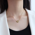 French star zircon necklace with green enamel and 18K gold plating on model - Gold Eight-pointed Star Necklace 40+5cm (P1096)