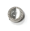 Silver charm with white cat eye stone and crystal rhinestones for 10mm mesh bracelet - Round Rhinestone (52 Silver)