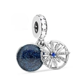Detail of blue glitter enamel starry sky charm and floral pendant with cubic zirconia - Starry Sky Flower Style
