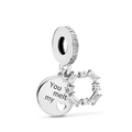 Starry sky and blue balloon charm with engraved heart pendant and cubic zirconia gems - Heart Engraved Style