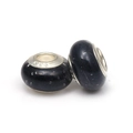 DIY charm beads for bracelets with deep blue bubble glass and 925 sterling silver core - Dark Blue
