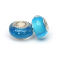 Blue glass bubble beads with S925 sterling silver core for DIY jewelry bracelets - Light Blue
