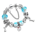 DIY zilveren bedelarmband met blauwe glaskralen en hartvormige hangers voor dames - 16cm / Hemelsblauw
