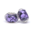 DIY charm bracelet beads with purple floral pattern facets and silver metal core - Purple