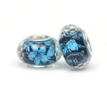 Faceted blue floral glass beads with silver core for DIY charm bracelet and necklace - Blue