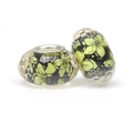DIY faceted crystal bead with yellow-green floral pattern and large metal silver core hole - Yellow-Green