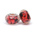 DIY faceted glass bead charm with red floral pattern and silver core for bracelets - Red