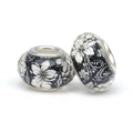 DIY charm beads with black and white floral pattern and faceted glass surface - Black & White