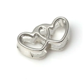 Polished silver stainless steel mesh bracelet with intertwined hollow heart charm - Silver