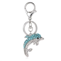 Dolfijn sleutelhanger met blauwe en witte strass steentjes en zilveren legering - Blauw Wit Verloop Strass (4)