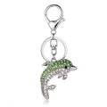 Zilveren dolfijn sleutelhanger met groene en witte strass-steentjes en karabijnhaak - Groen Wit Verloop Strass (1)