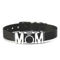 Black stainless steel mesh bracelet featuring silver MOM charm with sparkling diamond ring O - Black Leather Style With Silver Accessories