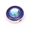 Blue enamel stainless steel charm bead with crystal center for DIY bracelet jewelry - Blue