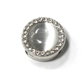 Silver stainless steel charm with white opal center and sparkling cubic zirconia halo - Silver