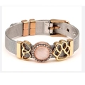 DIY βραχιόλι charm με ασημί πλέγμα από ανοξείδωτο ατσάλι και ροζ πέτρα στο κέντρο - Στυλ Αποτύπωμα Πατούσας Καρδιά (B)