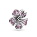 S925 Sterling Silber Stiefmütterchen-Charm-Perle mit rosa und lila Zirkonia für Armbänder - Rosa Stiefmütterchen Blumenstil (5)