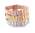 Mesh bracelet with MOM heart charm in rose gold, gold, and silver finishes - Heart MOM Mesh Bracelet / Silver
