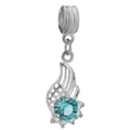 Silver wavy charm with a bright light blue crystal and sparkling accent stones - Normal Specification / Hollow Wing Bead Style (003) / Silver-Light Blue