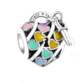 Colorful enamel heart padlock charm with silver key and Love You engraving for DIY bracelet - Heart Lock and Key (B-18)