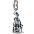 Silver Disney castle charm with blue enamel details for DIY beaded bracelets - H21 / Standard Spec