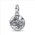 Silver vintage flaming heart cross bead charm featuring relief snake and crescent moon design - H37 / Standard Spec